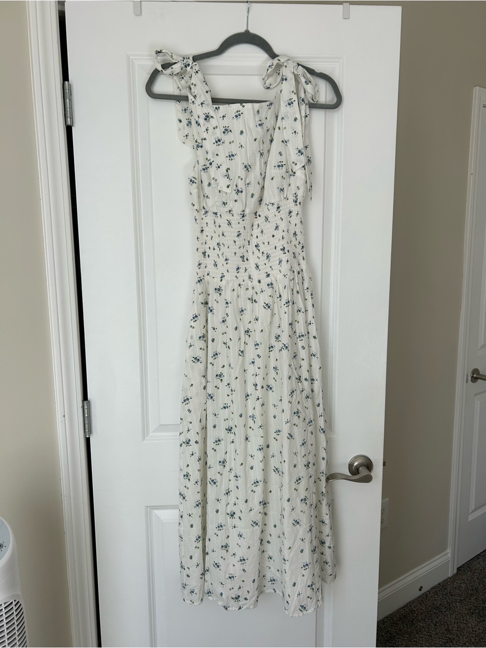 Petal & Pup Cream Maxi Dress with Blue Floral Print